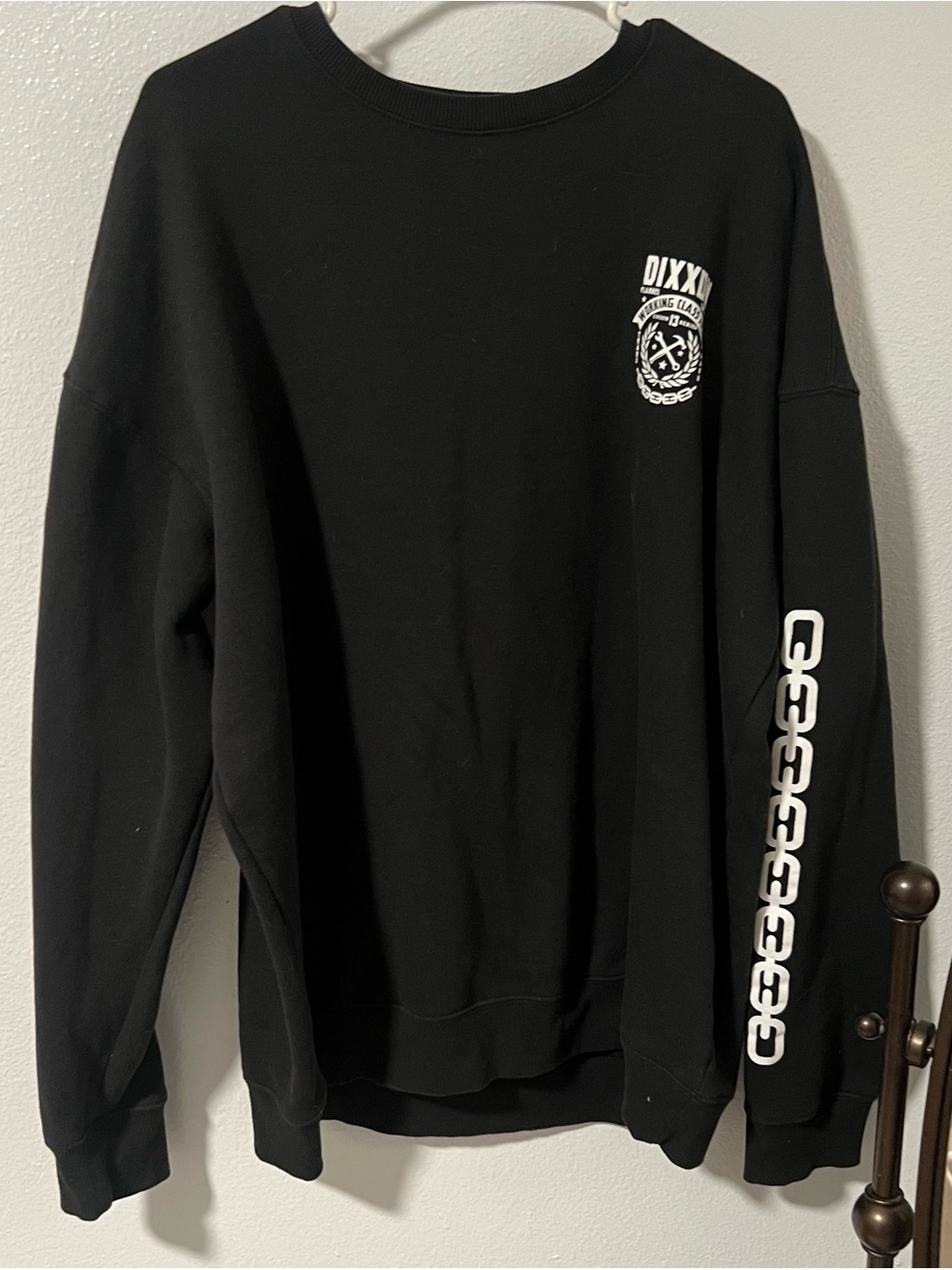 DIXXON Black Crewneck with White Chest Logo & Sleeve Chain